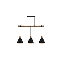 pendant luminaire BRENTHIS 3 flames, large E27 IP20, wood, black dimmable