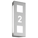 Hausnummern-Wandleuchte, IP44, für bis zu 2 Ziffern (Ausschnitt), E27, Edelstahl / Opalglas, gebürstet