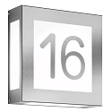 Hausnummern-Leuchte AQUA LEGENDO, IP44, 2-stellig (aufgeklebt), 2x E27, Edelstahl / Opalglas, gebürstet