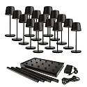 LED Akku-Tischleuchte CANIS MINI GASTRO, 15 Leuchten, 3.7V, 2,3W, 2200K, 110lm, IP65, inkl. Ladestation & Netzteil, schwarz