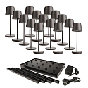 LED Akku-Tischleuchte CANIS MINI GASTRO, 15 Leuchten, 3.7V, 2,3W, 2200K, 110lm, IP65, inkl. Ladestation & Netzteil, dunkelgrau