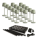 LED Akku-Tischleuchte CANIS MINI GASTRO, 15 Leuchten, 3.7V, 2,3W, 2200K, 110lm, IP65, inkl. Ladestation & Netzteil, gr�n
