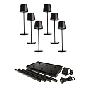 LED Akku-Tischleuchte CANIS GASTRO M, 6 Leuchten, 3.7V, 3,5W, 270lm, 2200K, IP65, inkl. Ladestation & Netzteil, schwarz