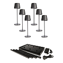 LED Akku-Tischleuchte CANIS GASTRO M, 6 Leuchten, 3.7V, 3,5W, 270lm, 2200K, IP65, inkl. Ladestation & Netzteil, dunkelgrau