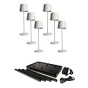 LED Akku-Tischleuchte CANIS GASTRO M, 6 Leuchten, 3.7V, 3,5W, 270lm, 2200K, IP65, inkl. Ladestation & Netzteil, wei�