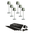 LED Akku-Tischleuchte CANIS GASTRO M, 6 Leuchten, 3.7V, 3,5W, 270lm, 2200K, IP65, inkl. Ladestation & Netzteil, gr�n