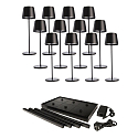 LED Akku-Tischleuchte CANIS GASTRO L, 12 Leuchten, 3.7V, 3,5W, 270lm, 2200K, IP65, inkl. Ladestation & Netzteil, schwarz