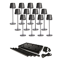 LED Akku-Tischleuchte CANIS GASTRO L, 12 Leuchten, 3.7V, 3,5W, 270lm, 2200K, IP65, inkl. Ladestation & Netzteil, dunkelgrau