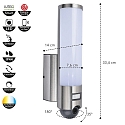Lutec LED Kameraleuchte ELARA, 17,5W, 2700-6500K, 1300lm, IP44, mit PIR Motion Sensor, Edelstahl