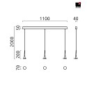 Helestra LED Pendant luminaire FLUTE LED, Balken, 3 flames, IP20, chrome