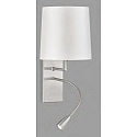 Wall lamp HAVANNA, round, E27 + flexible LED reading light + switch, matt nickel / cream white shade,  mother-of-pearl effect