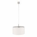 Pendant luminaire LOOP,  40cm / height 150cm, E27, matt nickel / white chintz shade