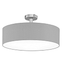 Ceiling luminaire MARA with spacer,  40cm, 3x E27, matt nickel / white fabric cover below / Chintz, light grey