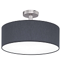 Ceiling luminaire MARA with spacer,  40cm, 3x E27, matt nickel / white fabric cover below / Chintz, slate