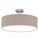 Ceiling luminaire MARA with spacer,  40cm, 3x E27, matt nickel / white fabric cover below / Chintz, melange
