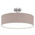 Ceiling luminaire MARA with spacer,  50cm, 3x E27, matt nickel / white fabric cover below / Chintz, melange