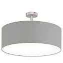 Ceiling luminaire MARA with spacer,  60cm, 3x E27, matt nickel / white fabric cover below / Chintz, light grey