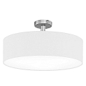 Ceiling luminaire MARA with spacer,  60cm, 3x E27, matt nickel / white fabric cover below / Chintz