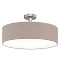 Ceiling luminaire MARA with spacer,  60cm, 3x E27, matt nickel / white fabric cover below / Chintz, melange