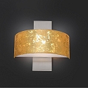 LED wall lamp GEA, semicircular, 2x G9, matt nickel / gold leaf shade