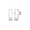 Ideal Lux Applique da esterno GUN BIG su / giù, 2-Lampadine E27 IP54, nero 