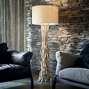 Ideal Lux Stehleuchte DRIFTWOOD, 1-flammig, Rund mit Textilschirm, E27, Metall / Naturholz