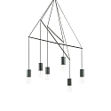 Pendant luminaire POP, 6 flames,  54cm, E27, adjustable height, black