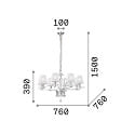 Ideal Lux Luci a sospesione PEGASO 8-Lampadine E14 IP20, Ottone spazzolato, Organza