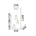Ideal Lux Pendelleuchte LUGANO, 3-flammig,  35cm, E27, Metall brniert / wei