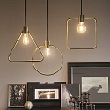 Pendant luminaire ABC, E27, satined brass / black fabric coated cable