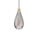 Pendant luminaire BERGEN 2, Ø 16cm / H 38cm, E27, smoked relief glass / wood / black