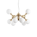 Pendant luminaire NODI, 9 flames,  80cm, E14, connector rotatable, brushed brass / white