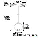 ISOLED LED Hängeleuchte BALL für NV-Schienensystem TRACK48, Down + Lichtkranz, Ø 7.2cm / 120cm (fix), 48V DC, 8W 3000K 260lm 36°