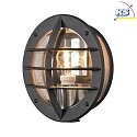 Konstsmide Wall luminaire ODEN, with integrated power plug, E27 max. 60W, clear acrylic glass / black aluminium