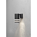 Außen-Wandstrahler MODENA DOWN, mit Öffnung für seitlichen Lichtanteil, GU10 max. 35W, Schwarz, Aluminium / Acrylglas klar