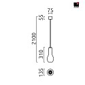 Helestra Pendelleuchte GARA,  1-flammig, Ø 13.5cm, E27, Höhe verstellbar, schwarzchrom / Glas grau