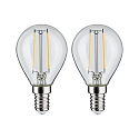 Paulmann 2er-Set LED Filament Tropfenform, E14, 230V, 2W 2700K 250lm, klar
