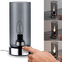 Paulmann Lampe de table PINJA cylindrique, avec interrupteur E14, chrome, couleurs fum�e gradable