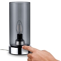 Paulmann Lampe de table PINJA cylindrique, avec interrupteur E14, chrome, couleurs fum�e gradable