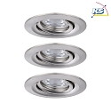 Paulmann Plafonnier encastré NOVA MINI PLUS LED pivotant, lot de 3 IP23, fer brossé gradable