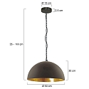 Steinhauer Pendelleuchte SEMICIRKEL, 1-flammig,  50cm, E27, schwarz matt / innen gold antik