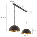 Steinhauer Pendelleuchte SEMICIRKEL, 2-flammig,  35cm, 2x E27, schwarz matt / innen gold antik