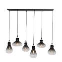Steinhauer pendant luminaire FLERE 6 flames, square, long E27 IP20, black matt dimmable