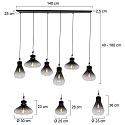 Steinhauer pendant luminaire FLERE 6 flames, square, long E27 IP20, black matt dimmable