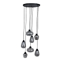 Pendelleuchte REFLEXION, 7-flammig, Baldachin rund, E27, Schwarz / Rauchglas, teilverspiegelt