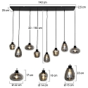 Steinhauer Luci a sospesione REFLEXION 8-Lampadine, angolare, lang E27 IP20, Nero opaco dimmerabile
