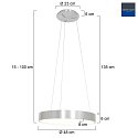 Steinhauer Luminaire à suspension RINGLEDE - Ø 48CM grand, rond, direct / indirect IP20, argent brossé gradable