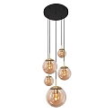 Luminaire à suspension BOLLIQUE 5 flammes E27 IP20, ambre, laiton, noir  gradable