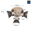 Strahler-Rondell GEARWOOD, 3-flammig, 3x E27, verstellbar, Kautschuk-Holz / Metall