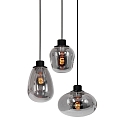 Steinhauer Steinhauer Pendant luminaire REFLEXION, 3 flames, smoky, fitting black